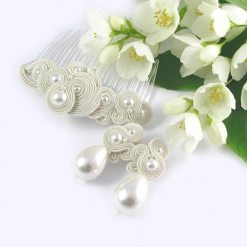 Komplet ślubny sutasz z perłami