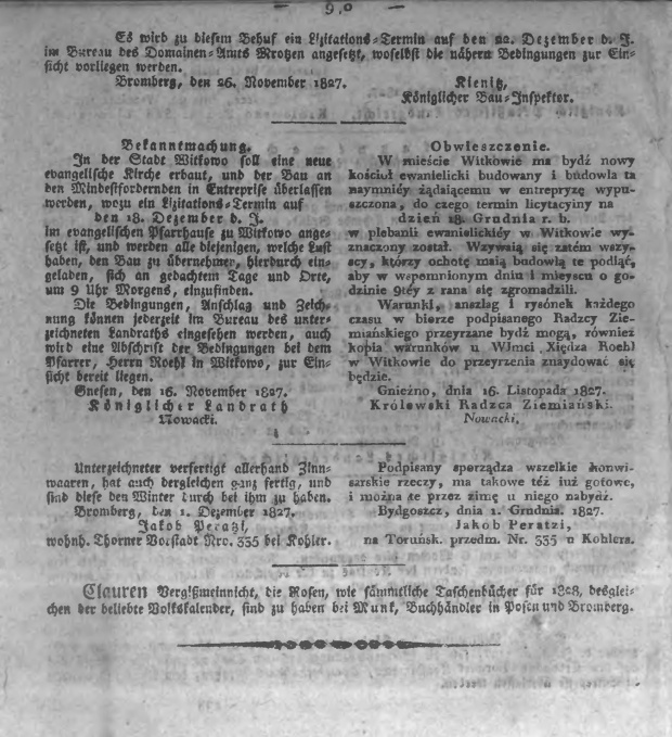 Oeffentlicher Anzeiger zum Amtsblatt No.48. 1827 p0010 witkowo kościól ewangielicki